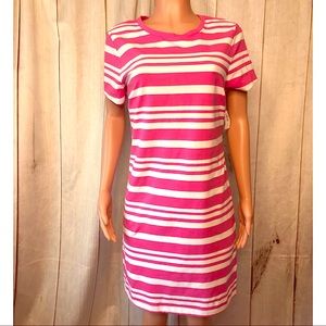 NWT Old Navy Pink and White Striped Crew-Neck T-shirt Dress